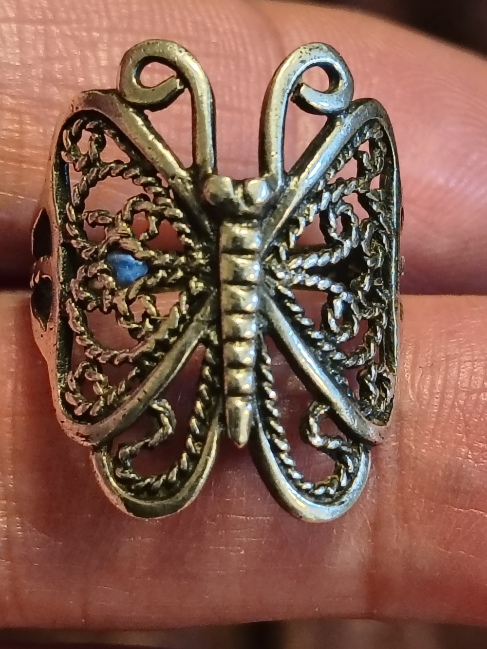 Vintage Sterling Silver Filigree Butterfly Statement Ring Size 8.5à